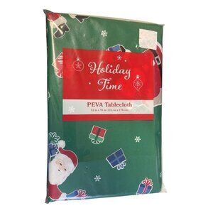 Holiday Time PEVA Tablecloth With Santa & Presents Design 52" X 70"